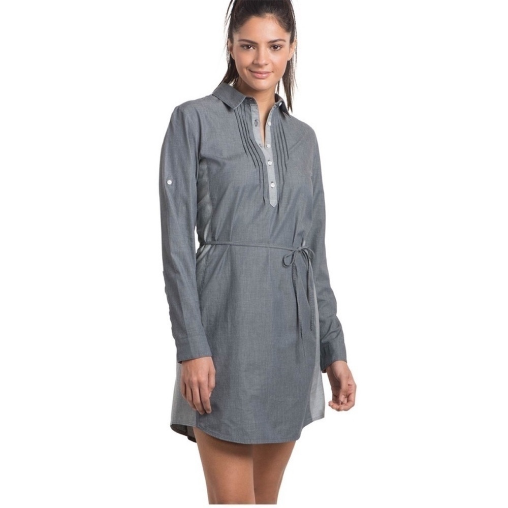 Kuhl Kiley Roll Tab Sleeved Dress Two Toned Gray - M - Picture 2 of 11